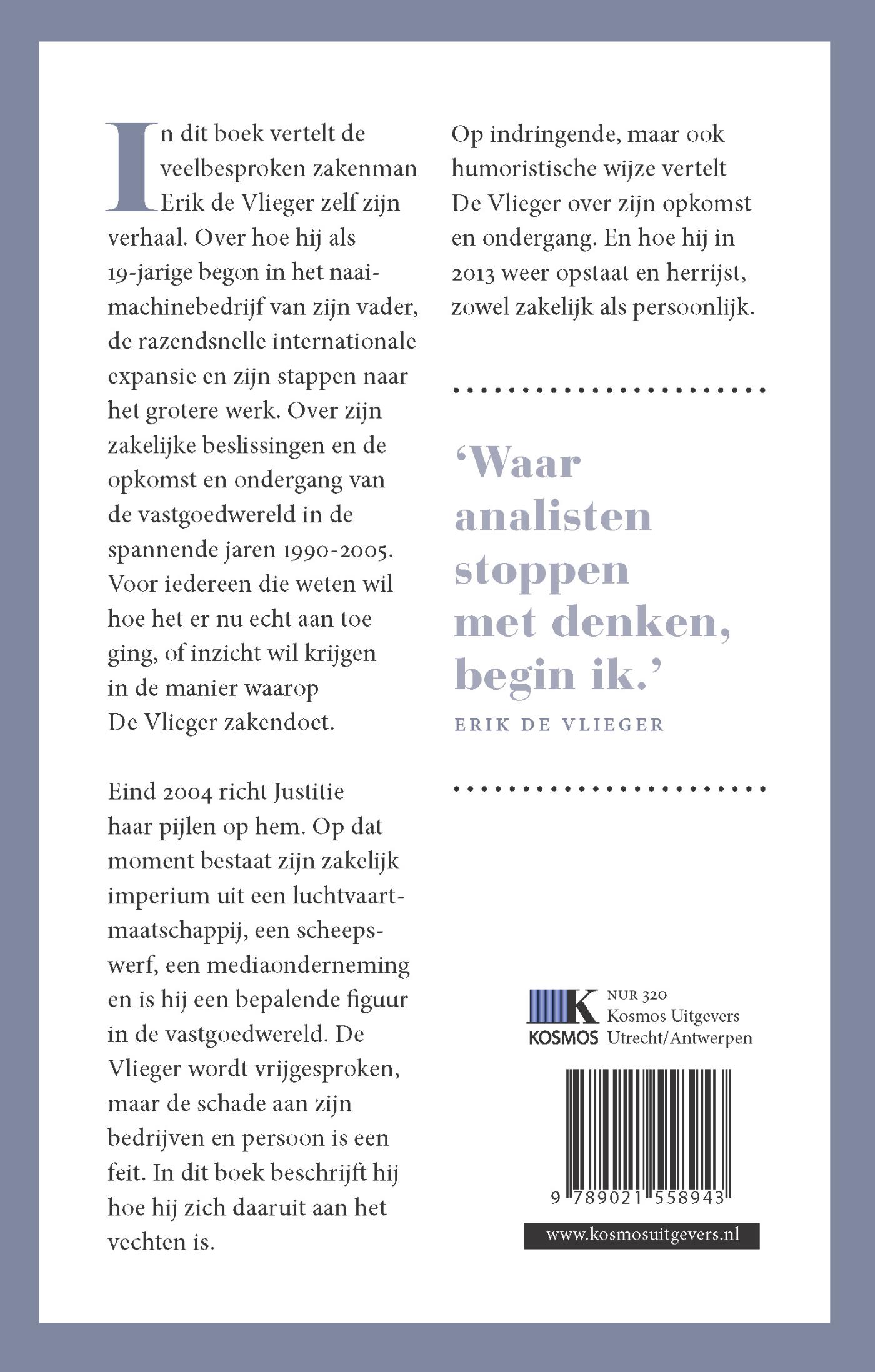 Achterkant van Erik de Vlieger Autobiografie