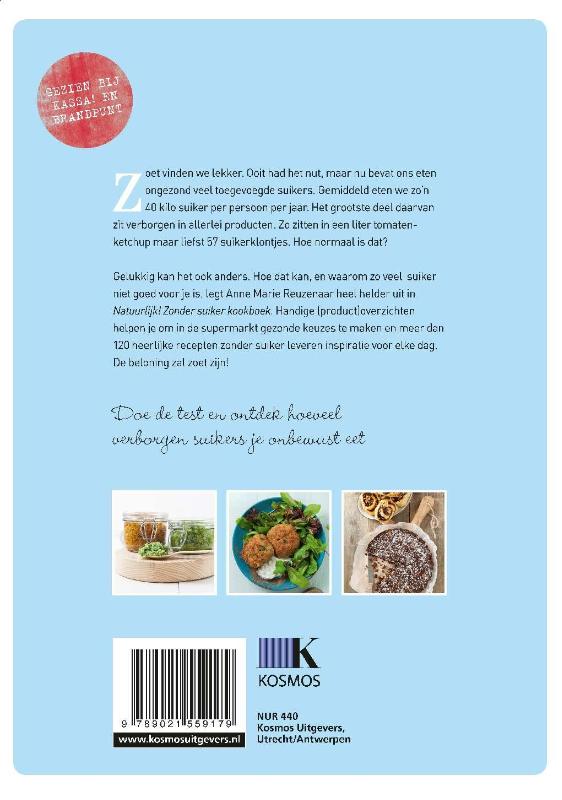 Achterkant van Natuurlijk! zonder suiker kookboek