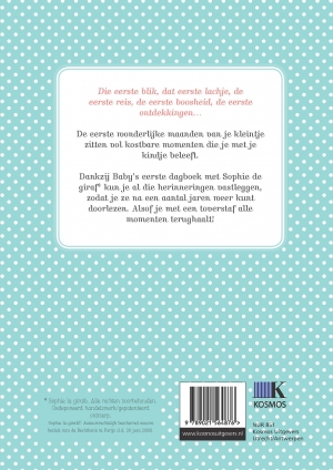 Achterkant van Baby's eerste dagboek met Sophie de giraf