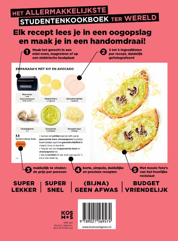 Achterkant van Het allermakkelijkste studentenkookboek ter wereld