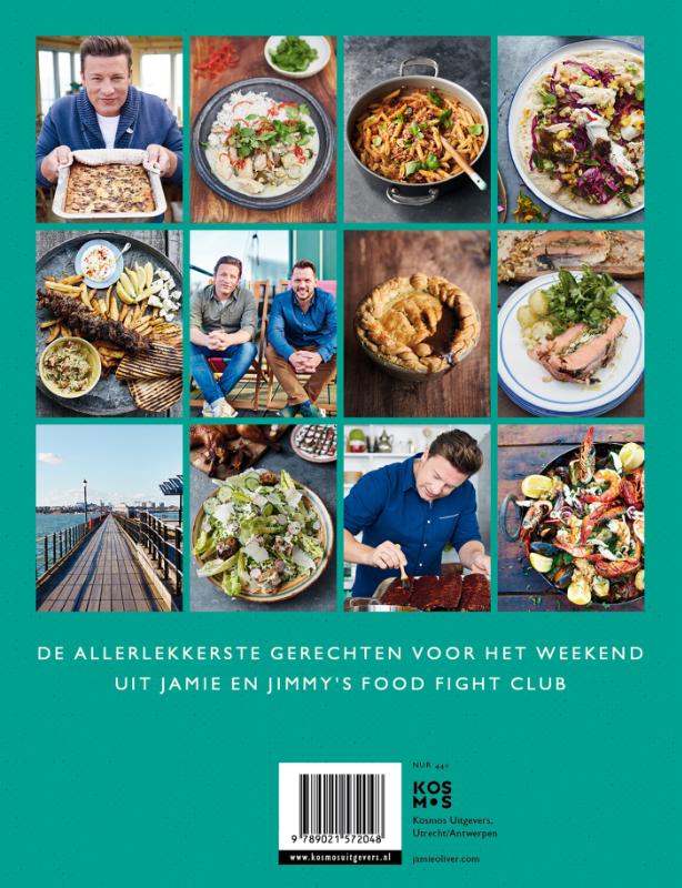 Achterkant van Jamie's Food Fight Club weekend kookboek