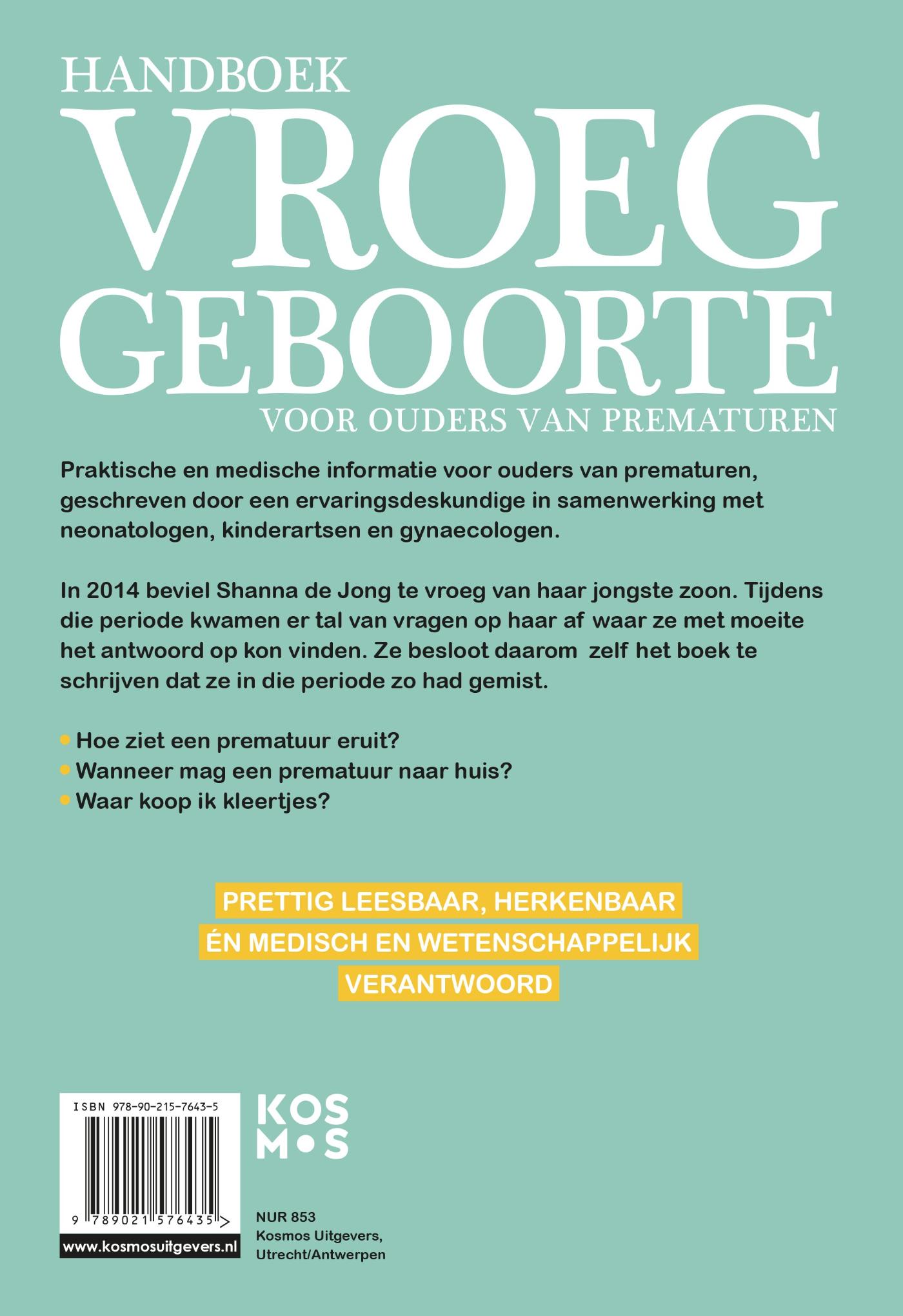 Achterkant van Handboek vroeggeboorte - voor ouders van prematuren