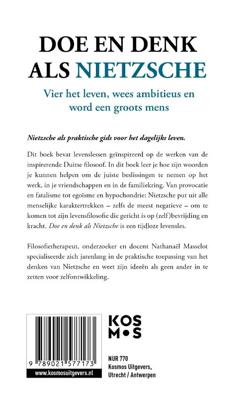 Achterkant van Doe en denk als Nietzsche