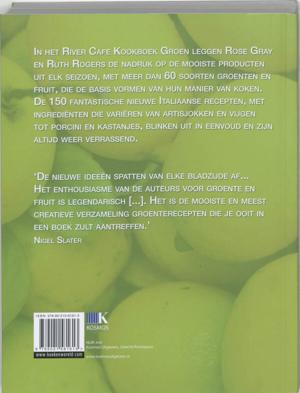 Achterkant van River cafe kookboek groen