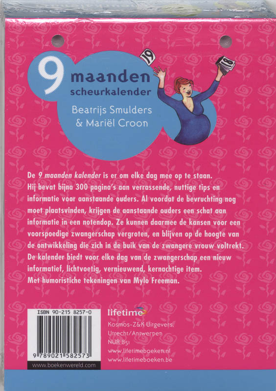 Achterkant van 9 maanden scheurkalender