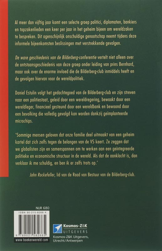 Achterkant van De ware geschiedenis van de Bilderbergconferentie
