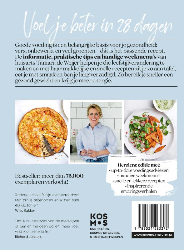 Achterkant van Eet beter in 28 dagen met huisarts Tamara de Weijer