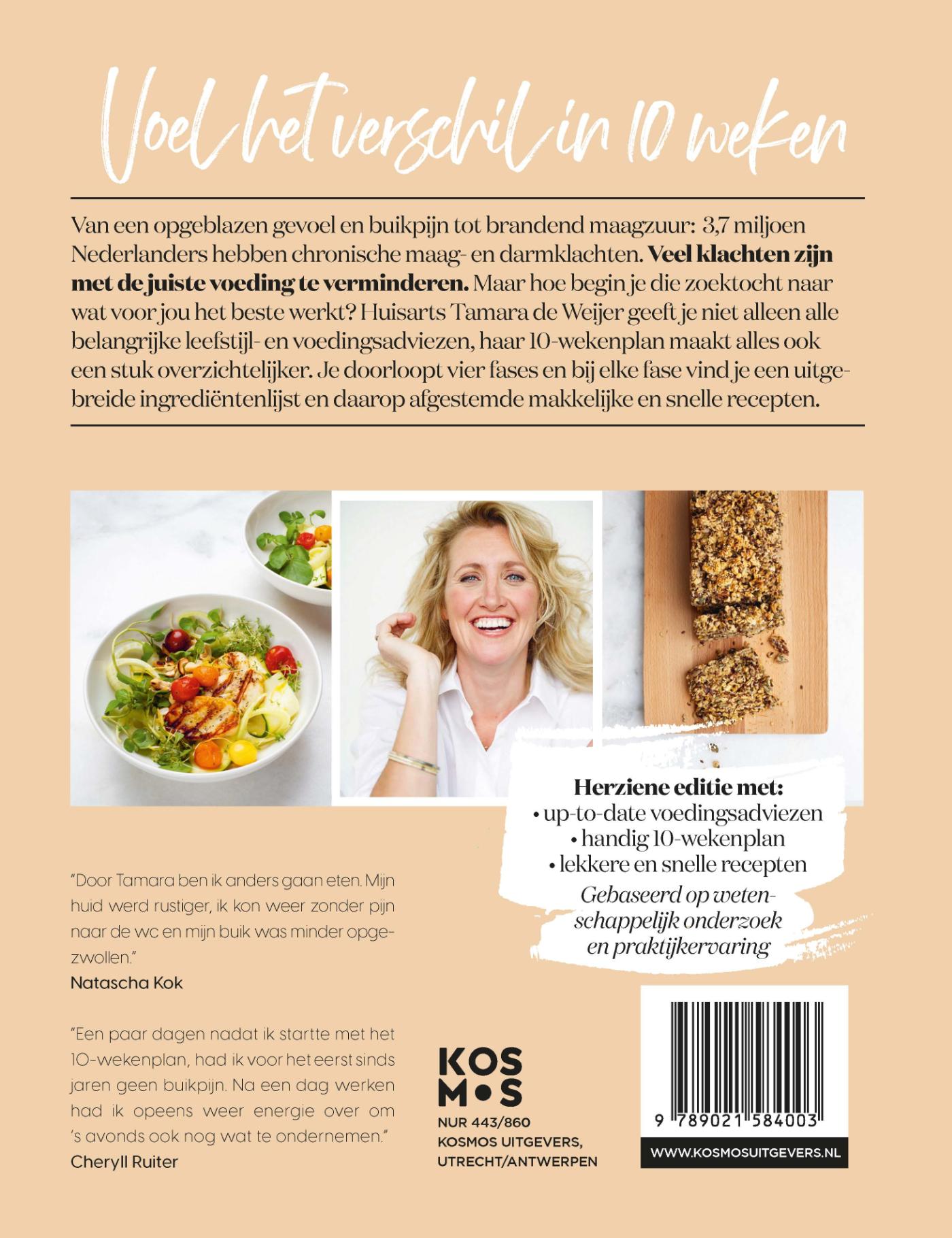 Achterkant van Eet beter voor je maag en darmen met huisarts Tamara de Weijer