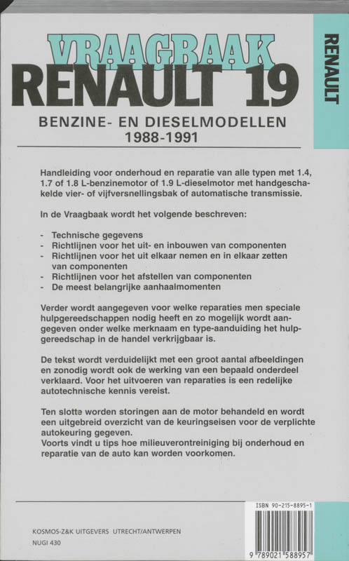 Achterkant van Benzine- en dieselmodellen 1988-1991