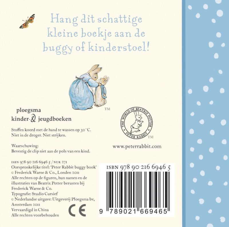 Achterkant van Pieter Konijn buggyboekje