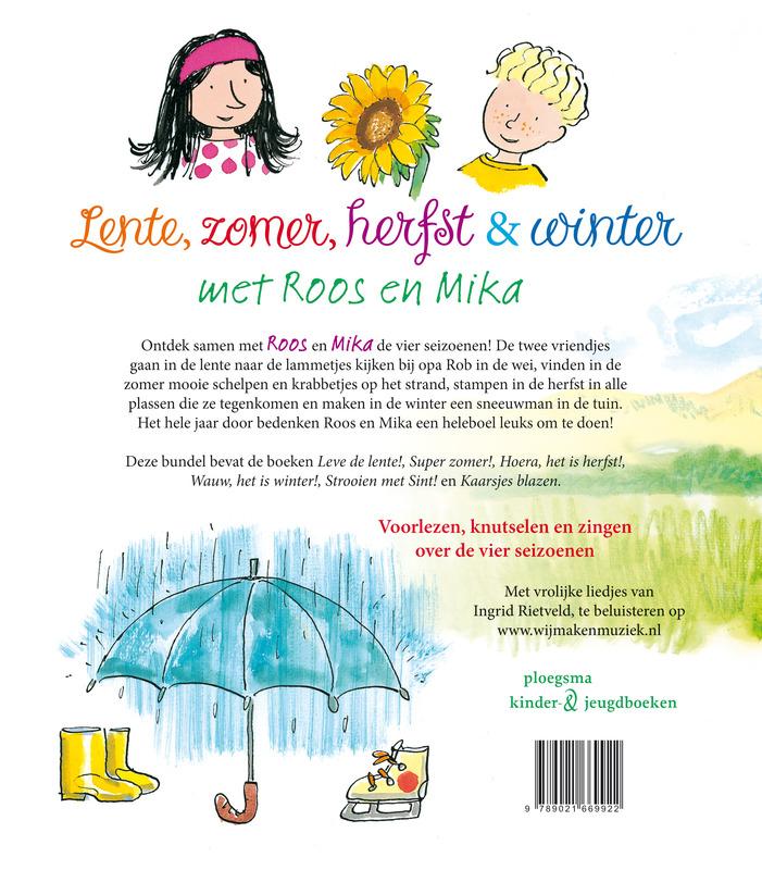 Achterkant van Lente, zomer, herfst en winter met Roos en Mika