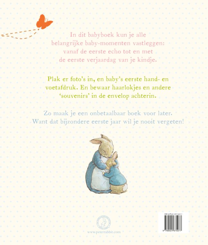 Achterkant van Pieter Konijn babyboek