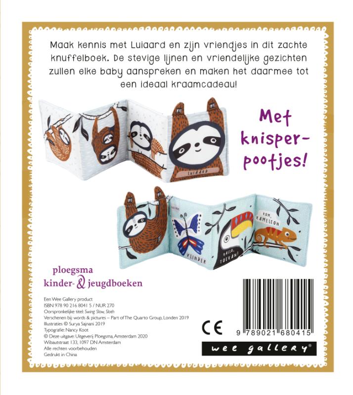 Achterkant van Knuffelboekje Luiaard