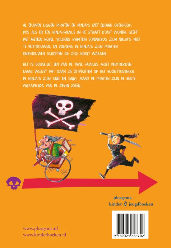 Achterkant van De piraten van Hiernaast: De ninja's van de overkant