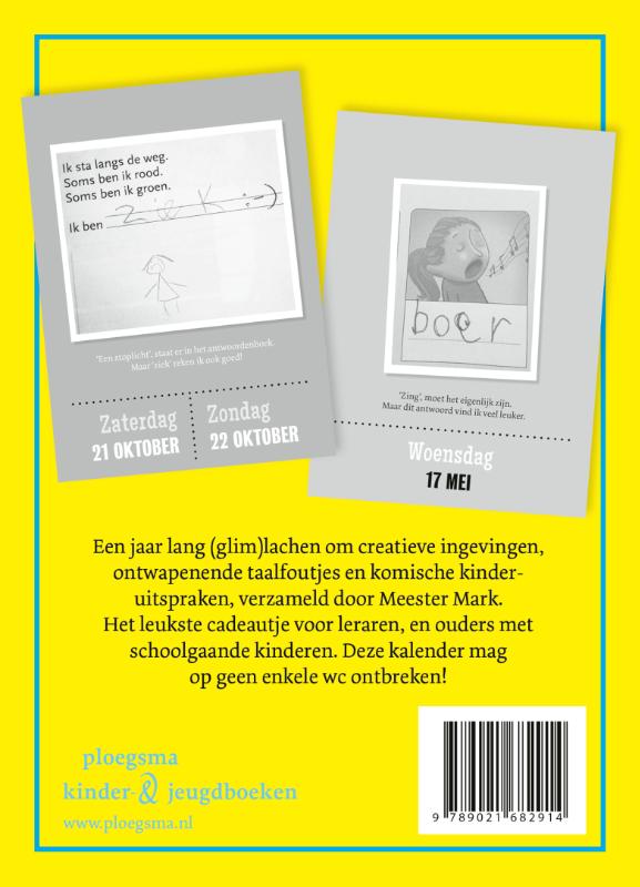 Achterkant van Meester Mark scheurkalender