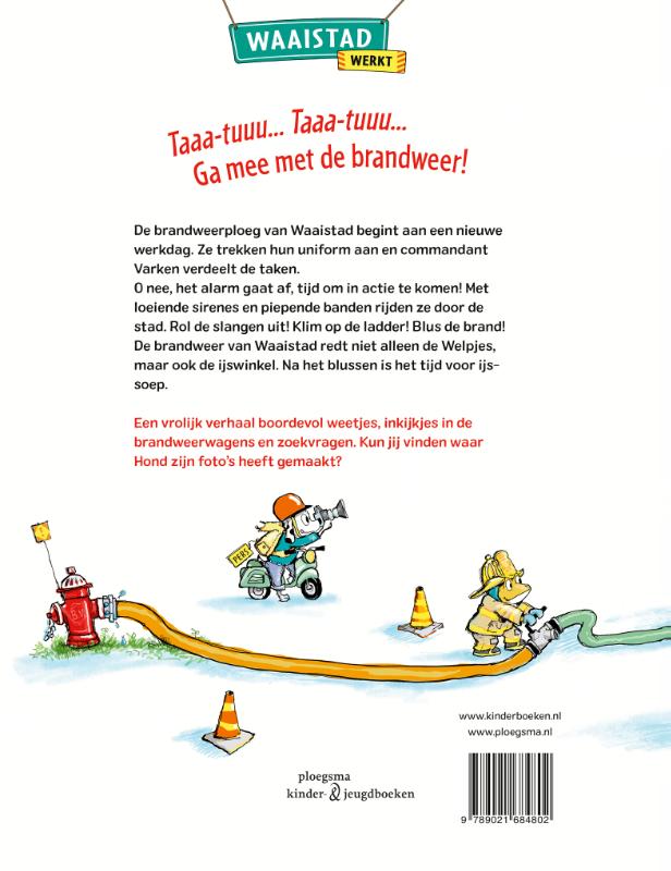 Achterkant van Hier komt de brandweer!