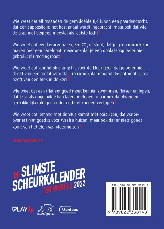 Achterkant van De Slimste Scheurkalender ter Wereld 2022
