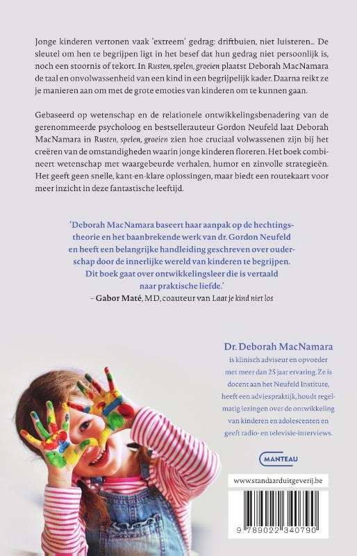 Achterkant van Rusten, spelen, groeien