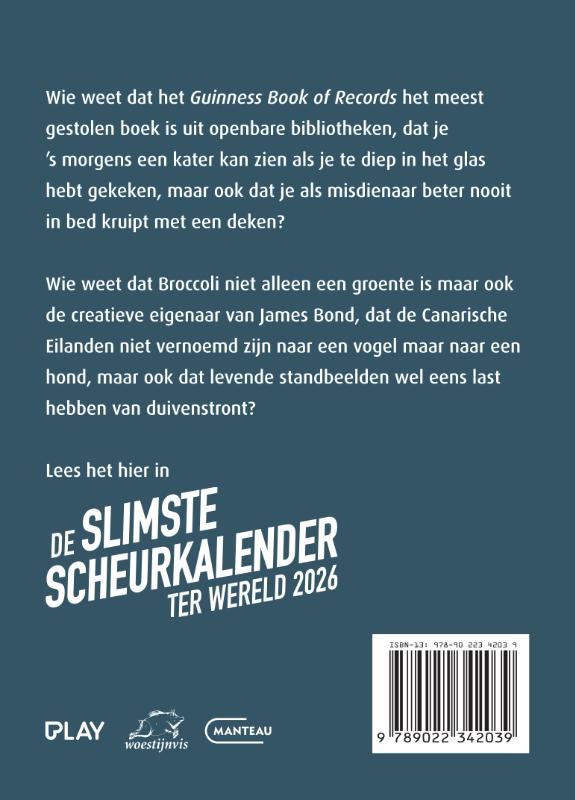 Achterkant van De Slimste Scheurkalender ter Wereld 2026