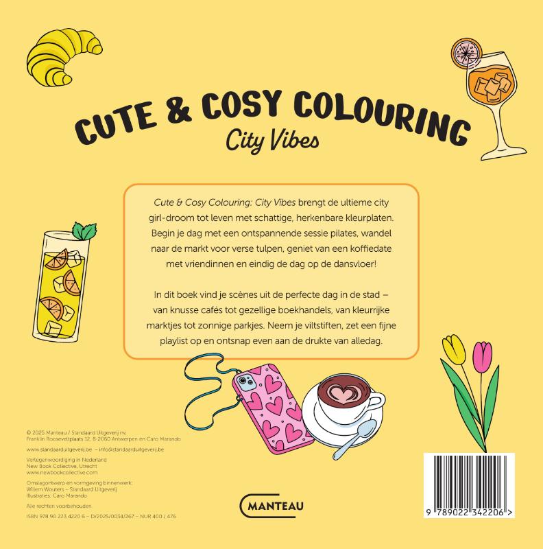 Achterkant van Cute & cosy colouring. City vibes