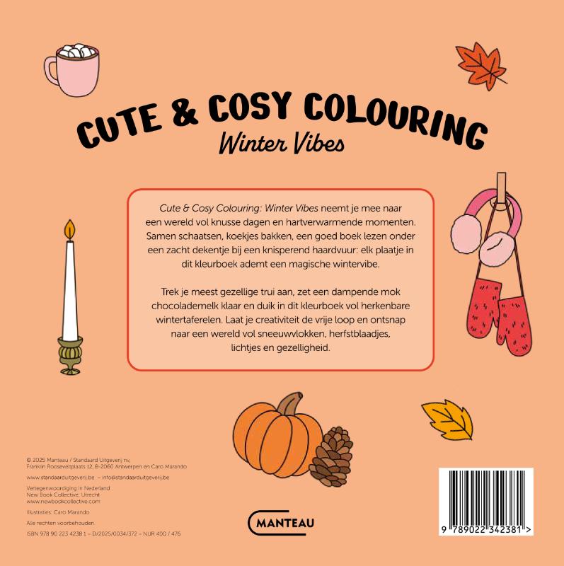 Achterkant van Cute & Cosy Colouring. Winter vibes