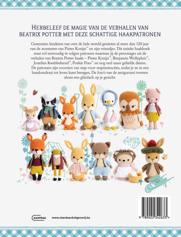 Achterkant van Haakboek Pieter Konijn en zijn vriendjes