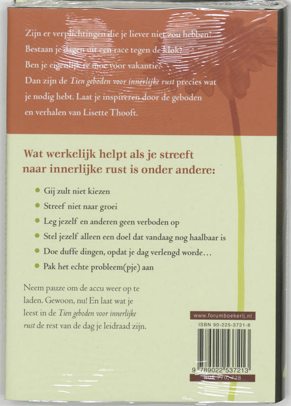 Achterkant van Tien geboden voor innerlijke rust