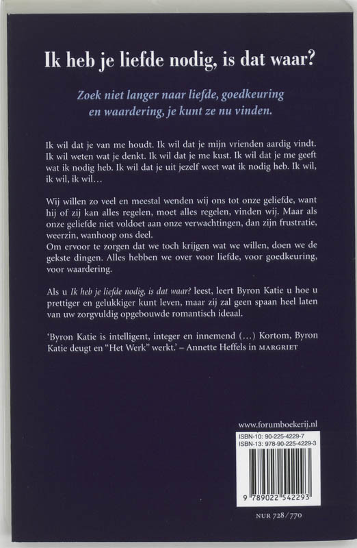 Achterkant van Ik heb je liefde nodig, is dat waar?