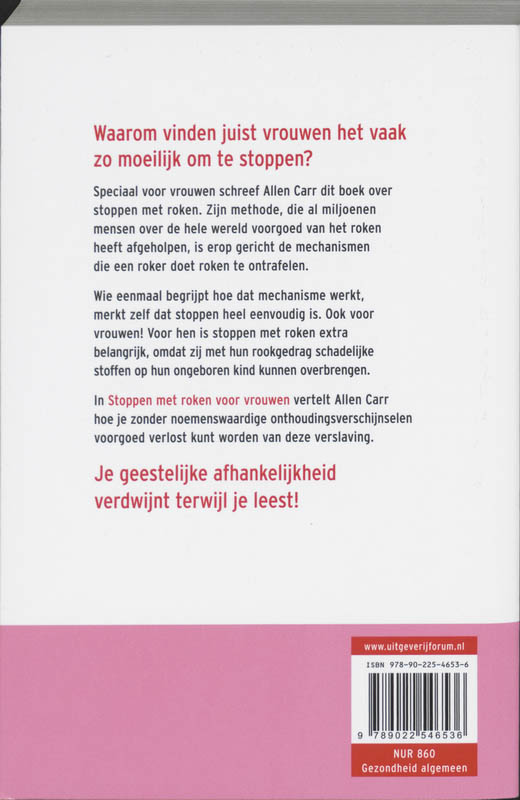Achterkant van Stoppen met roken voor vrouwen