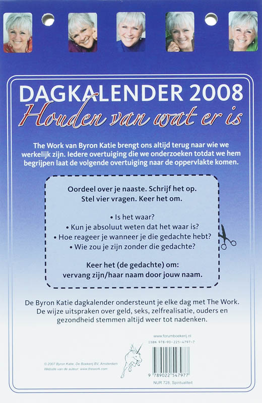 Achterkant van Dagkalender 2008 houden van wat er is