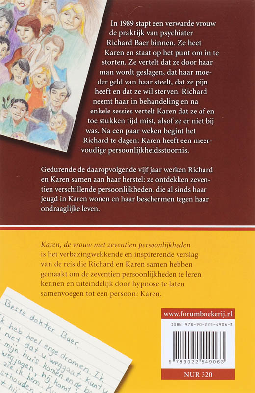 Achterkant van Karen, de vrouw met zeventien persoonlijkheden
