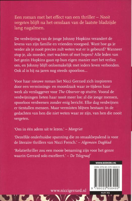 Achterkant van Nooit vergeten