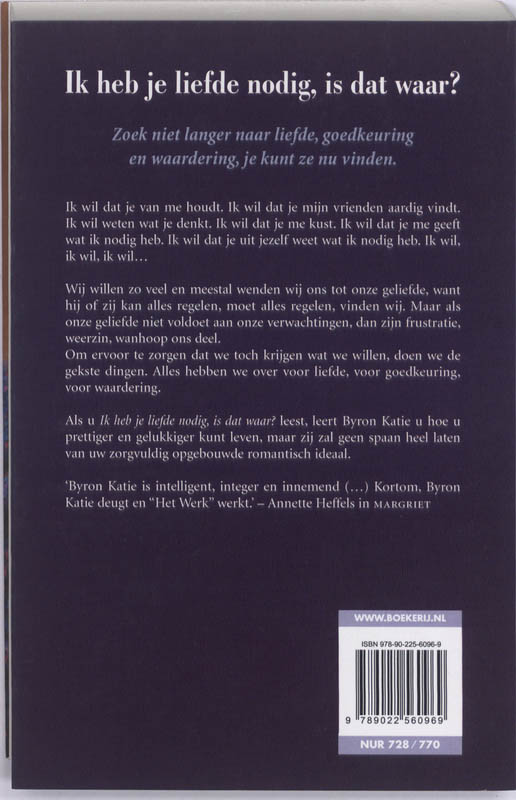 Achterkant van Ik heb je liefde nodig, is dat waar?