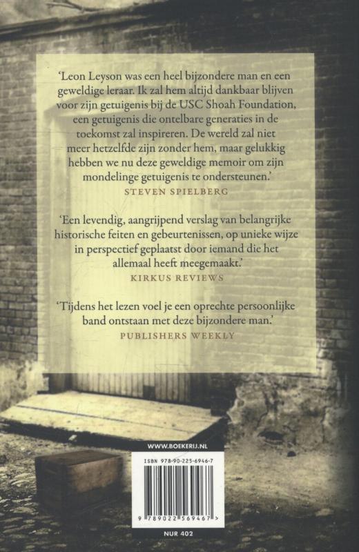 Achterkant van De jongen op het houten kistje