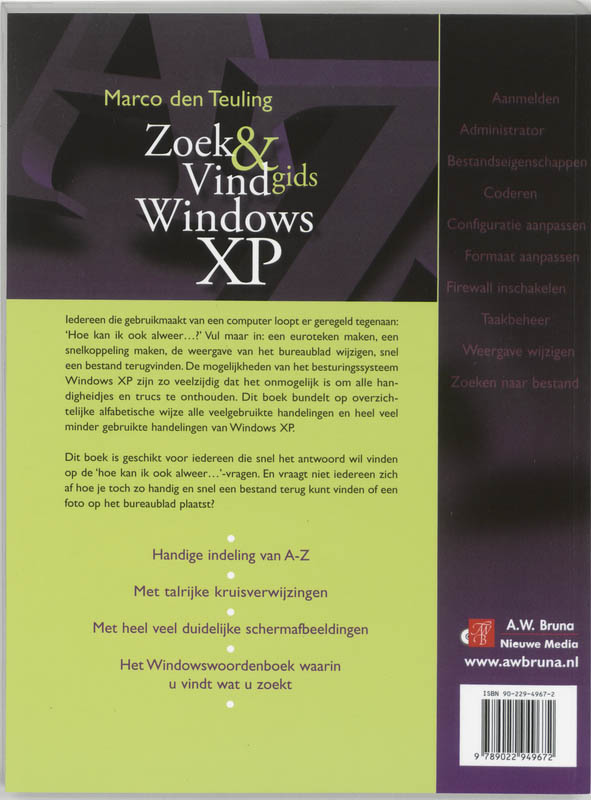 Achterkant van Zoek&Vindgids Windows XP