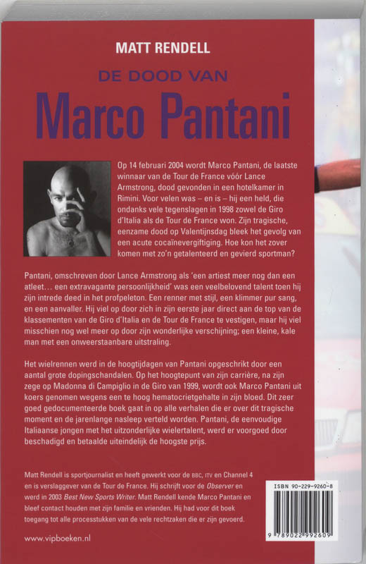 Achterkant van De dood van Marco Pantani