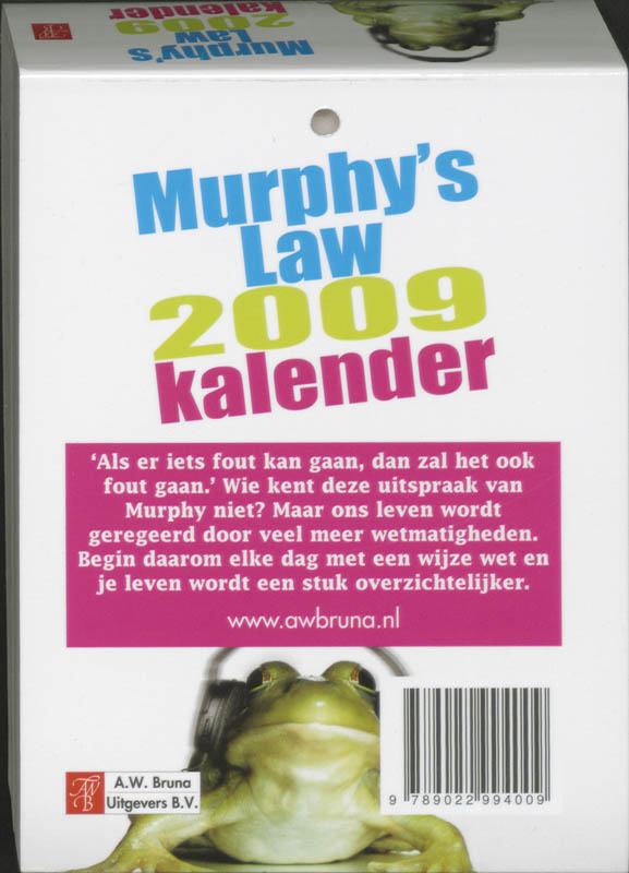 Achterkant van Murphy's Law-kalender 2009