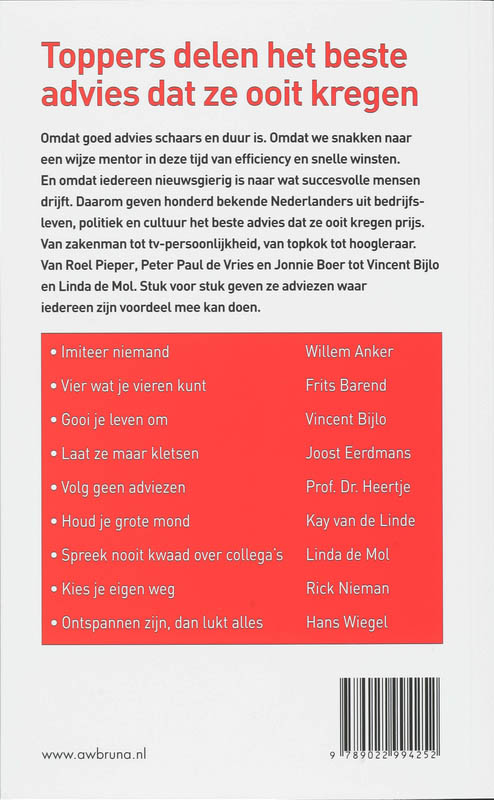 Achterkant van Het beste advies dat ik ooit kreeg