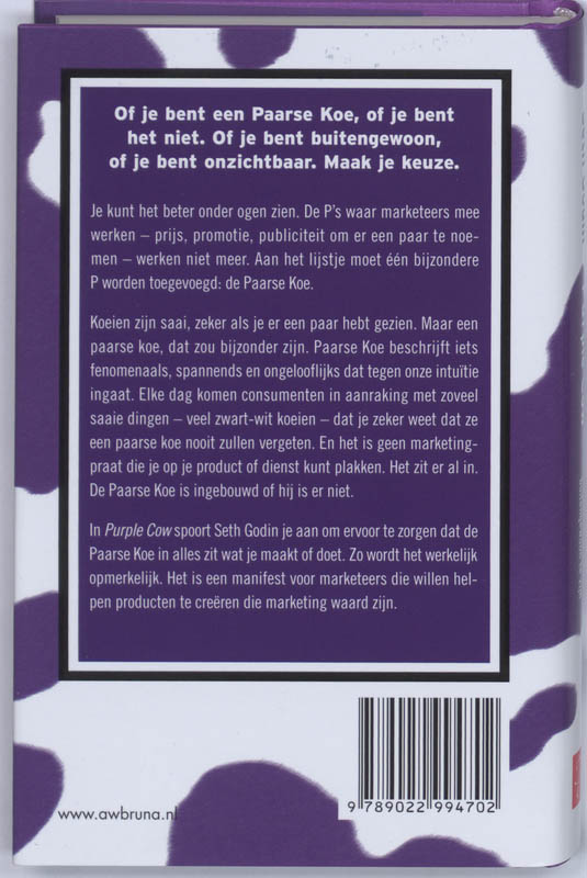 Achterkant van Purple Cow