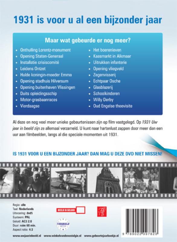 Achterkant van 1931 Uw jaar in beeld