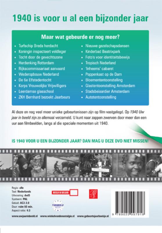 Achterkant van 1940 Uw jaar in beeld