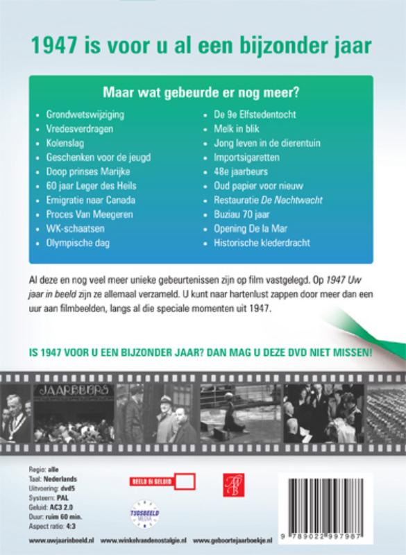 Achterkant van 1947 Uw jaar in beeld