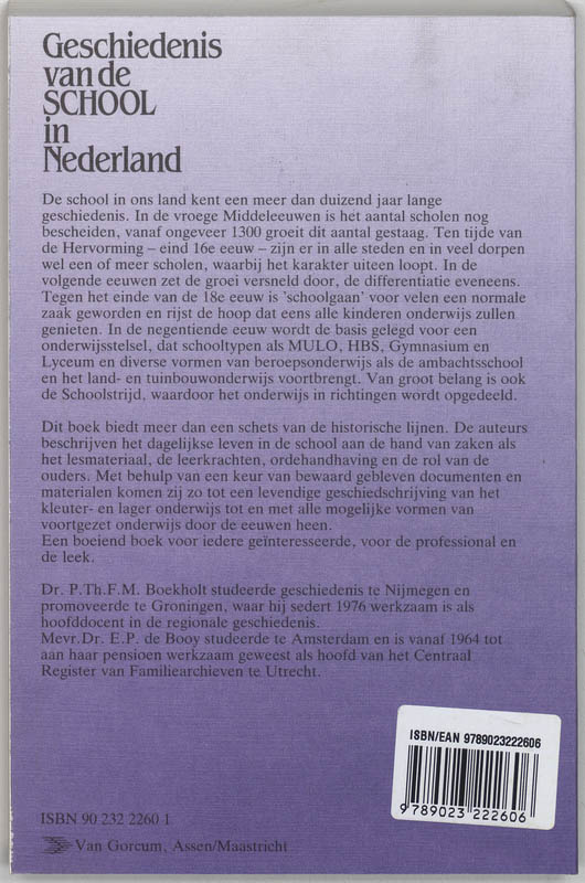 Achterkant van Geschiedenis van de school in Nederland vanaf de middeleeuwen tot aan de huidige tijd