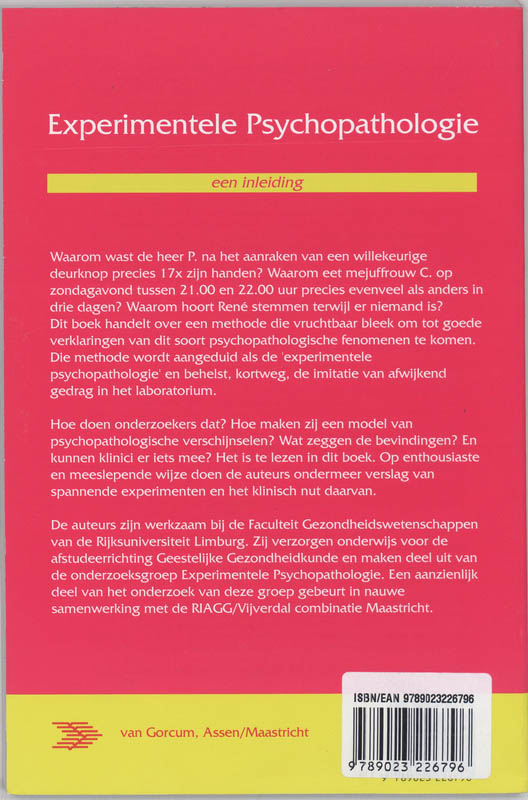 Achterkant van Experimentele psychopathologie