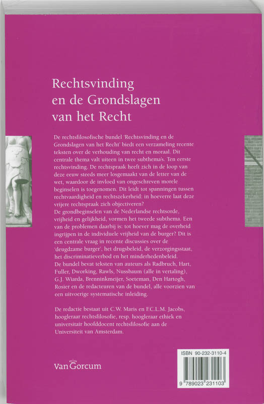 Achterkant van Rechtsvinding en de grondslagen van het recht