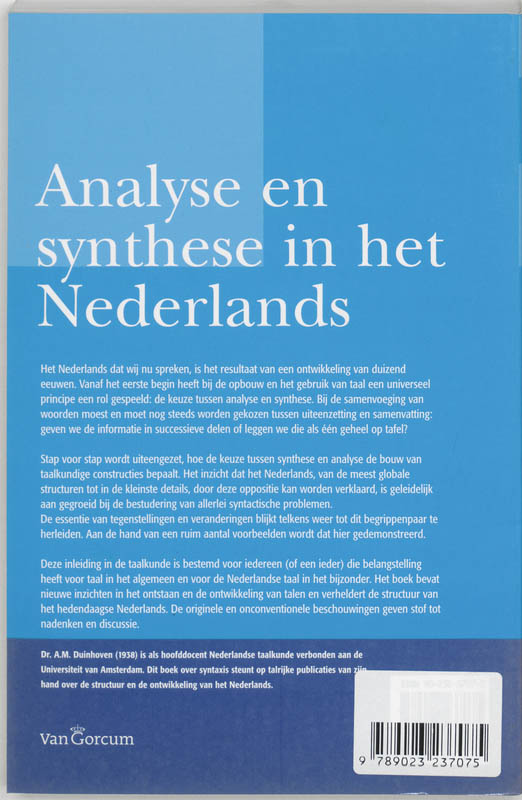 Achterkant van Analyse en synthese in het Nederlands