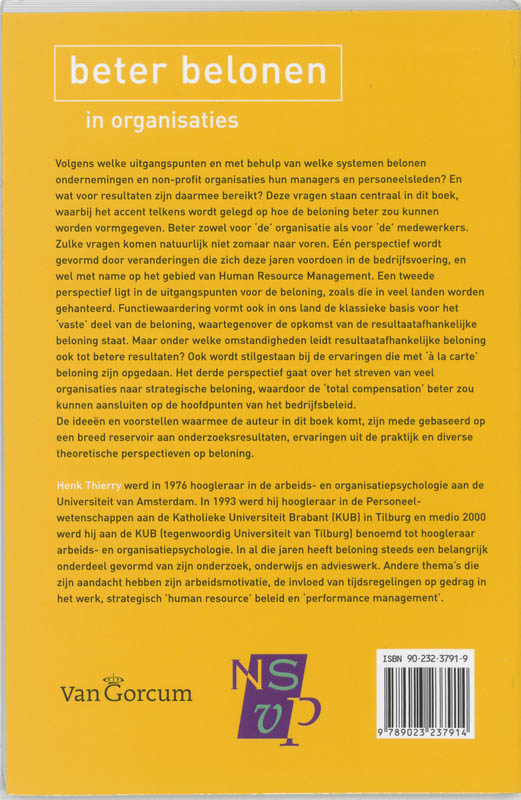 Achterkant van Beter belonen in organisaties