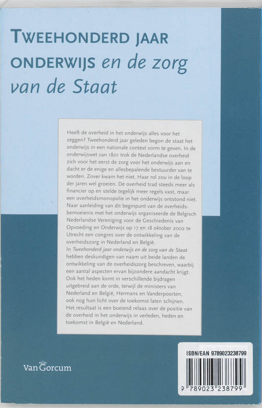 Achterkant van Tweehonderd jaar onderwijs en de zorg van de Staat