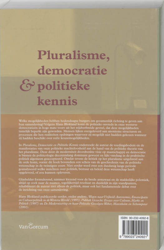 Achterkant van Pluralisme, democratie en poltieke kennis