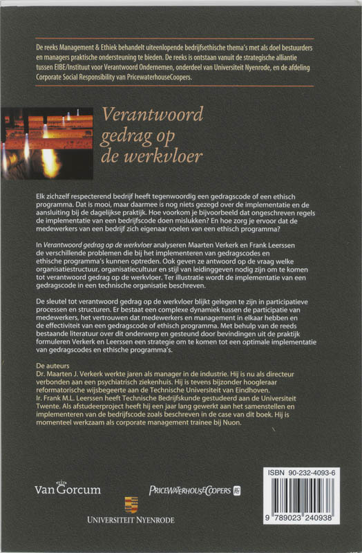 Achterkant van Verantwoord gedrag op de werkvloer